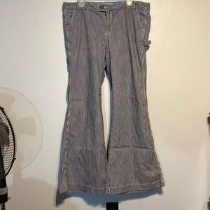 Railroad Striped Wide Leg Jeans